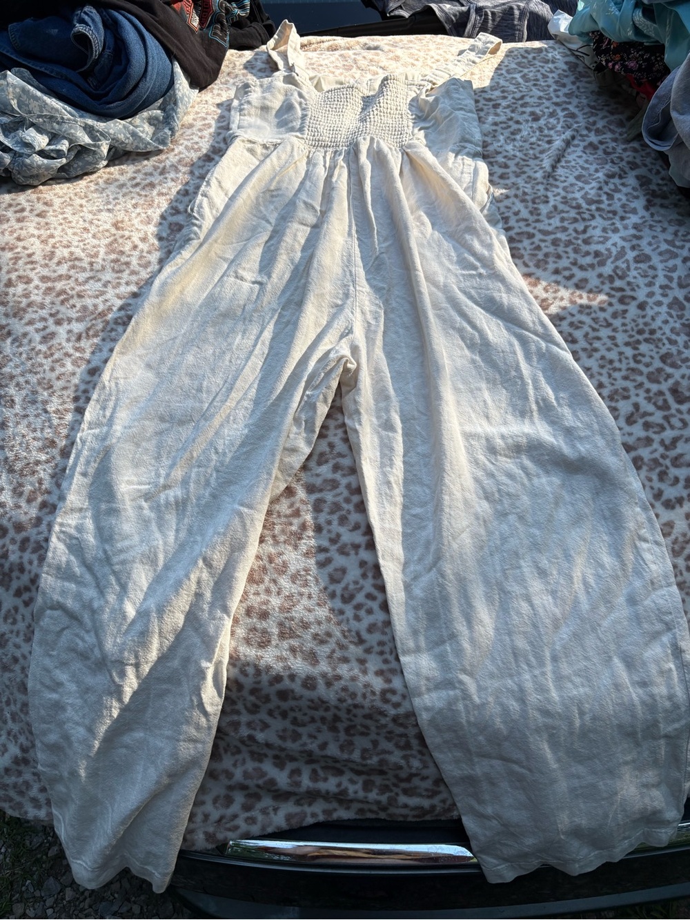 Old Navy Size Small Cream Striped Linen Blend Romper - Picture 6 of 8